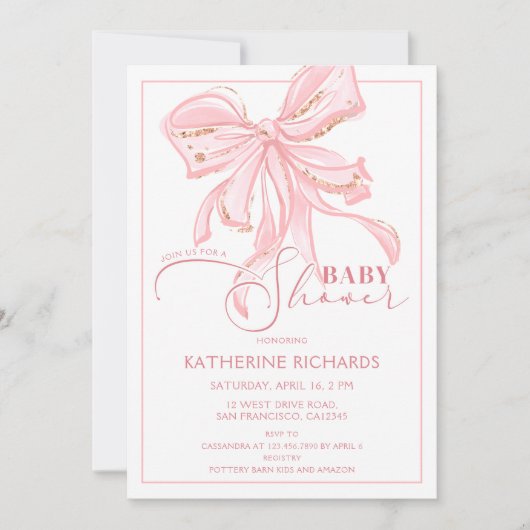 Roze en gouden boog romantisch chique Baby shower  Kaart (Voorkant)