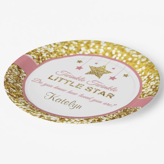 Roze en gouden borden: Twinkle Twinkle kleine ster Papieren Bordje (Gekanteld)