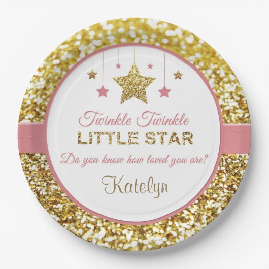 Roze en gouden borden: Twinkle Twinkle kleine ster Papieren Bordje (Voorkant)