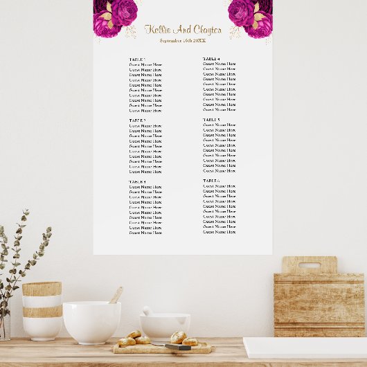 Roze en gouden borduurstoelagen poster (Keuken)