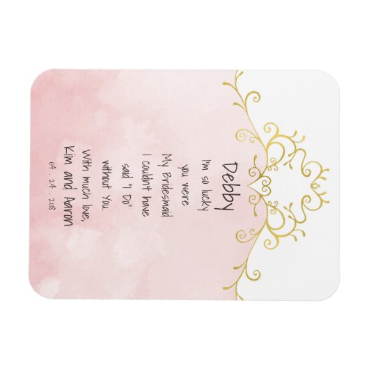 Roze en gouden bruidsmeisje bruiloft dank u magneet (Horizontaal)