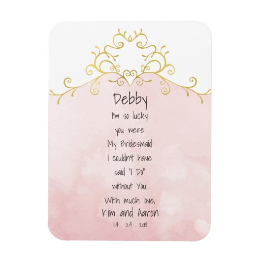 Roze en gouden bruidsmeisje bruiloft dank u magneet (Verticaal)