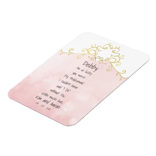 Roze en gouden bruidsmeisje bruiloft dank u magneet (Linkerzijde)
