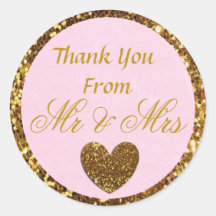 Roze en gouden bruiloft Dank u Sticker "Mr & Mrs"