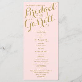 Roze en gouden bruiloft programmakaart