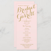 Roze en gouden bruiloft programmakaart (Voorkant / Achterkant)