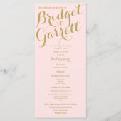 Roze en gouden bruiloft programmakaart (Voorkant)