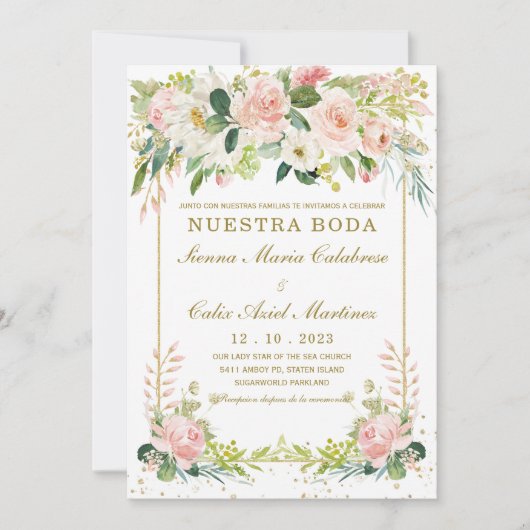 Roze en gouden bruiloft template kaart (Voorkant)
