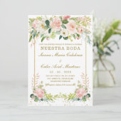 Roze en gouden bruiloft template kaart (Staand voorkant)