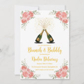 Roze en gouden brunch en bruisend vrijgezellenfees kaart (Voorkant)