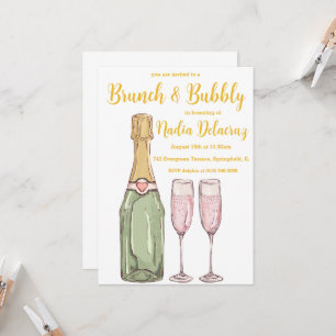 Roze en gouden brunch en bruisend vrijgezellenfees kaart