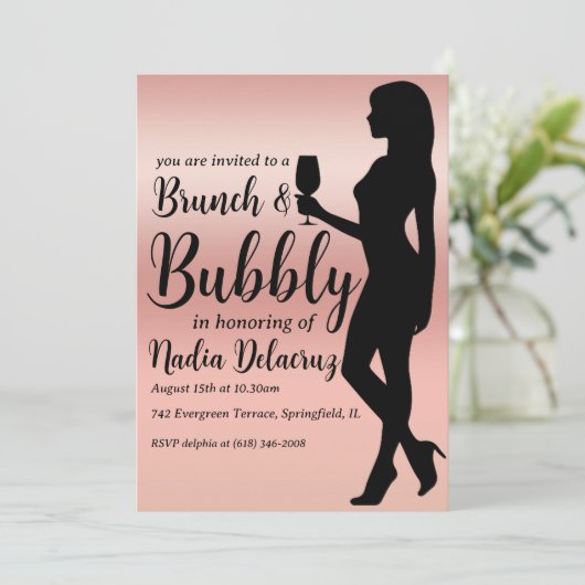 Roze en gouden brunch en bruisend vrijgezellenfees kaart (Staand voorkant)