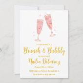 Roze en gouden brunch en bruisend vrijgezellenfees kaart (Voorkant)