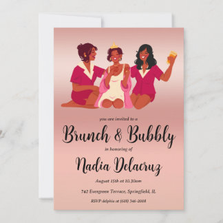Roze en gouden brunch en bruisend vrijgezellenfees kaart