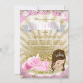 Roze en Gouden Brunette Zeemeermin Baby shower Kaart (Voorkant)
