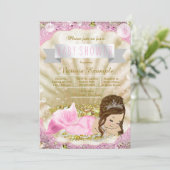 Roze en Gouden Brunette Zeemeermin Baby shower Kaart (Staand voorkant)