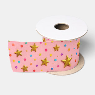 Roze en gouden cadeauverpakkingslint. satijnen lint