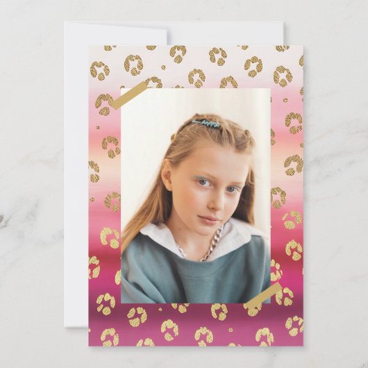 Roze en Gouden Cheetah Leopard Print 8e Verjaardag Kaart (Achterkant)