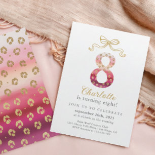Roze en Gouden Cheetah Leopard Print 8e Verjaardag Kaart