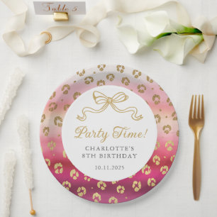 Roze en Gouden Cheetah Leopard Verjaardagsfeest Papieren Bordje