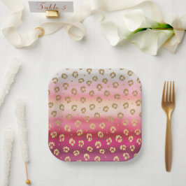 Roze en Gouden Cheetah Leopard Verjaardagsfeest Papieren Bordje