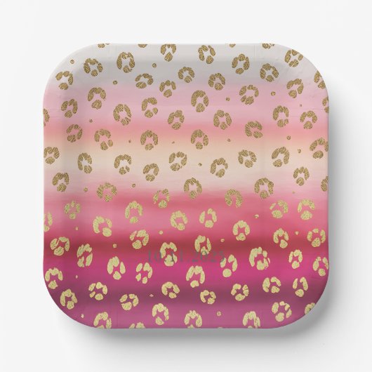 Roze en Gouden Cheetah Leopard Verjaardagsfeest Papieren Bordje (Voorkant)