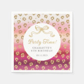 Roze en Gouden Cheetah Leopard Verjaardagsfeest Servet (Voorkant)