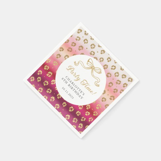 Roze en Gouden Cheetah Leopard Verjaardagsfeest Servet (Hoek)