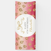 Roze en Gouden Cheetah Leopard Verjaardagsfeest Spandoek (Verticaal)