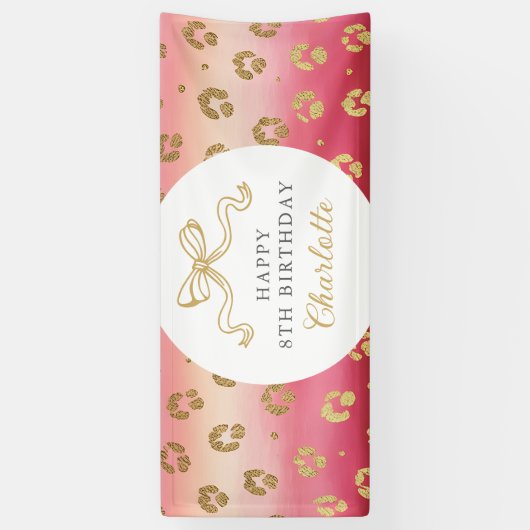 Roze en Gouden Cheetah Leopard Verjaardagsfeest Spandoek (Verticaal)