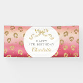Roze en Gouden Cheetah Leopard Verjaardagsfeest Spandoek (Horizontaal)