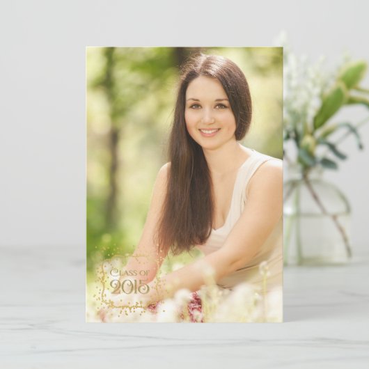 Roze en gouden Confetti Afstuderen aankondiging (Staand voorkant)