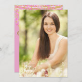 Roze en gouden Confetti Afstuderen aankondiging (Voorkant / Achterkant)