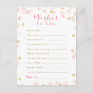 Roze en gouden Confetti Baby shower Wishes Briefkaart