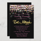 Roze en gouden Confetti Bat Mitswa Kaart (Voorkant / Achterkant)