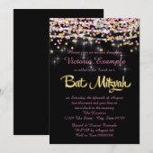 Roze en gouden confetti Bat Mitzvah Kaart (Voorkant / Achterkant)