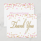 Roze en gouden Confetti bedankkaarten Bedankkaart (Voorkant / Achterkant)