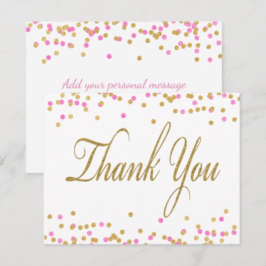 Roze en gouden Confetti bedankkaarten Bedankkaart (Voorkant / Achterkant)
