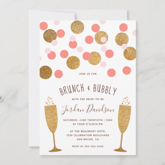 Roze en gouden Confetti Brunch en uitvindingen ond Kaart (Voorkant)