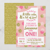 Roze en gouden Confetti eerste verjaardag Kaart (Voorkant / Achterkant)