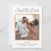 Roze en Gouden Confetti Foto Save the Date Kaart (Voorkant)
