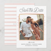 Roze en Gouden Confetti Foto Save the Date Kaart (Voorkant / Achterkant)