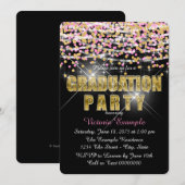 Roze en Gouden Confetti Glitter Afstudeerfeest Kaart (Voorkant / Achterkant)