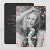 Roze en Gouden Confetti Krijtbord Foto Afstuderen Kaart (Voorkant / Achterkant)