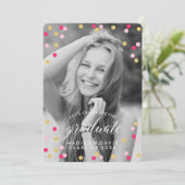 Roze en Gouden Confetti Krijtbord Foto Afstuderen Kaart (Staand voorkant)