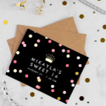 Roze en gouden Confetti Kroon Sweet 16 Birthday Pa Folie Uitnodiging Briefkaart<br><div class="desc">Chic Sweet 16 briefkaart uitnodiging in zwart bedrukt met confetti in roze en witte en goudkleurige folie. Sweet 16 uitnodiging briefkaart gepersonaliseerd met de naam van het verjaardagsmeisje onder een gouden prinseskroon.</div>