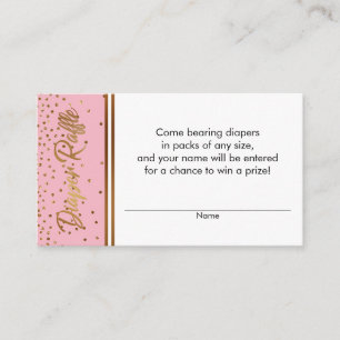 Roze en Gouden Confetti Luier Raffle Ticket Kaarte Informatiekaartje