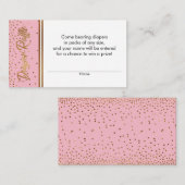 Roze en Gouden Confetti Luier Raffle Ticket Kaarte Informatiekaartje (Voorkant / Achterkant)