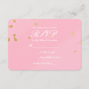 Roze en gouden confetti RSVP kaart uitnodiging