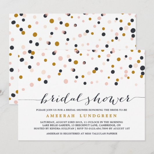 Roze en gouden Confetti Stippen Bridal Shower Kaart (Voorkant / Achterkant)